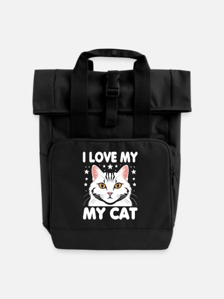 I love my cat - Roll Top Backpack with Two Handles - black