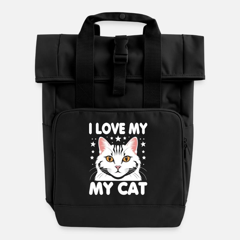 I love my cat - Roll Top Backpack with Two Handles - black