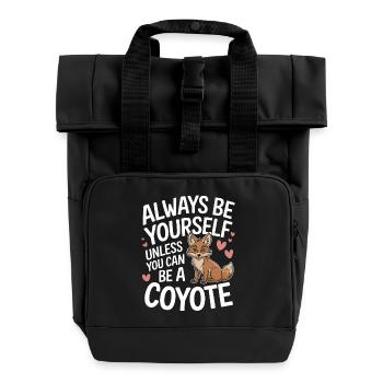 Coyote Animal Funny - Roll Top Backpack with Two Handles - black - Front