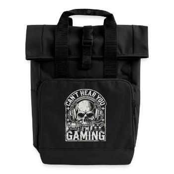 Gaming Totenschädel mit Headset und Controllern - Rolltop Rucksack mit zwei Griffen - Schwarz - Vorne