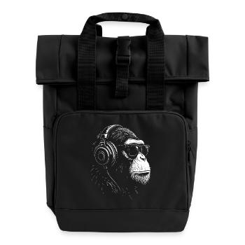 Headphone Monkey with Sunglasses - Roll Top Backpack with Two Handles - black - Front