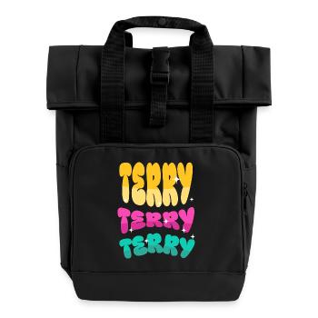 Terry Dreifach Wortlogo - Rolltop Rucksack mit zwei Griffen - Schwarz - Vorne