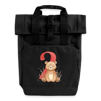 Cuddly bear with number 2 - Roll Top Backpack with Two Handles - black - Front