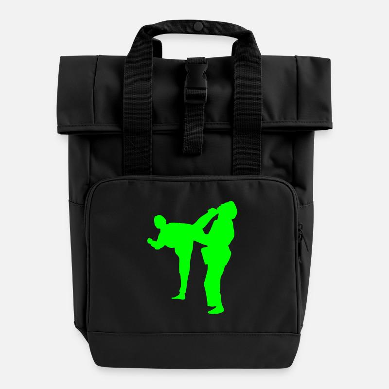 fight! - Roll Top Backpack with Two Handles - black