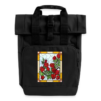Glasmalerei Rosen - Rolltop Rucksack mit zwei Griffen - Schwarz - Vorne