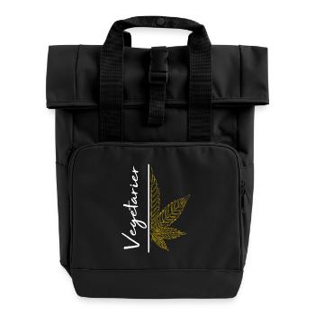 Vegetarian / cannabis / cannabis leaf / hemp - Roll Top Backpack with Two Handles - black - Front