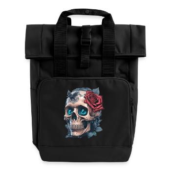 Crâne avec des roses - Sac à dos Roll Top à deux anses - noir - Devant