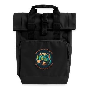 Adventure begins at the end of the path - Roll Top Backpack with Two Handles - black - Front