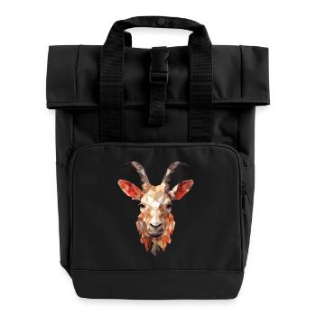 Polygonal Buck Artistic Goat Design - Roll Top Backpack with Two Handles - black - Front