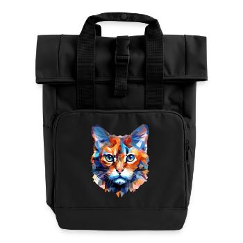 Cat, Polygon, Cats, Tomcat, Domestic Cat, Shorthair - Roll Top Backpack with Two Handles - black - Front