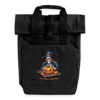 Halloween Totenkopf mit Kürbissen und Kapuze - Rolltop Rucksack mit zwei Griffen - Schwarz - Vorne