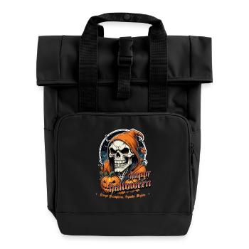 Halloween Totenkopf mit Kürbissen und Kapuze - Rolltop Rucksack mit zwei Griffen - Schwarz - Vorne