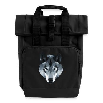 Wolf head low polygon in black and white - Roll Top Backpack with Two Handles - black - Front