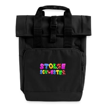 Baby Eltern Kind Geschenk Sprüche Geburt Mama Papa - Rolltop Rucksack mit zwei Griffen - Schwarz - Vorne