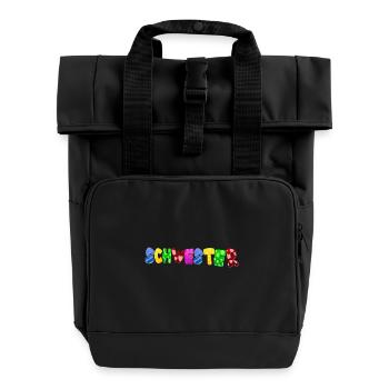 Baby Eltern Kind Geschenk Sprüche Geburt Mama Papa - Rolltop Rucksack mit zwei Griffen - Schwarz - Vorne