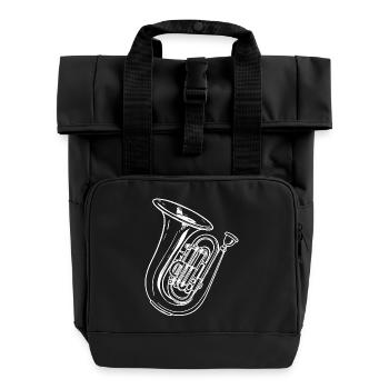 Tuba Drawing - Roll Top Backpack with Two Handles - black - Front