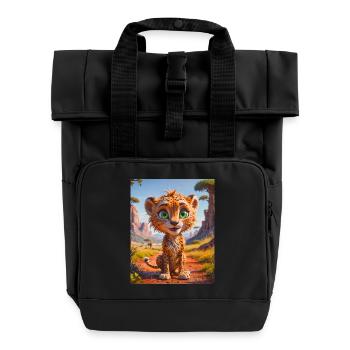 super cute african animals– Cheetah - Roll Top Backpack with Two Handles - black - Front