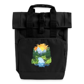 Polygon Mountain Landscape – Nature & Adventure - Roll Top Backpack with Two Handles - black - Front