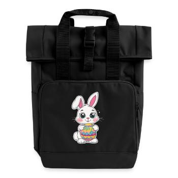 Knuffeliger süßer Osterhase mit buntem Osterei - Rolltop Rucksack mit zwei Griffen - Schwarz - Vorne
