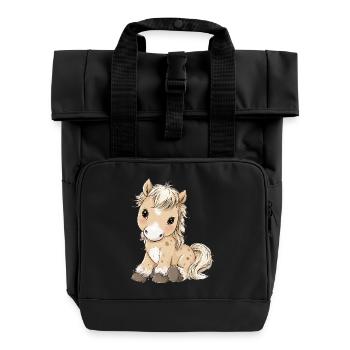 Mignon bébé poney cheval - Sac à dos Roll Top à deux anses - noir - Devant