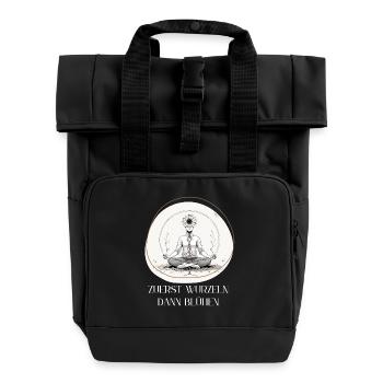 Root meditation with flower crown - Roll Top Backpack with Two Handles - black - Front