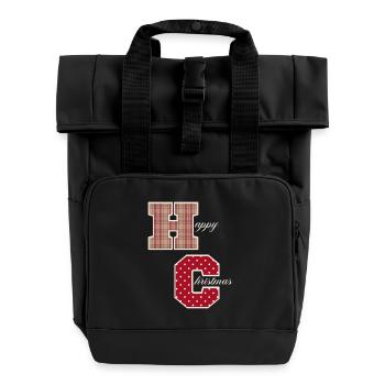 "Happy Christmas" Buchstaben mit Weihnachtsmuster - Rolltop Rucksack mit zwei Griffen - Schwarz - Vorne