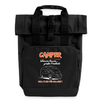 Camping Kastenwagen Wohnmobil Spruch - Rolltop Rucksack mit zwei Griffen - Schwarz - Vorne