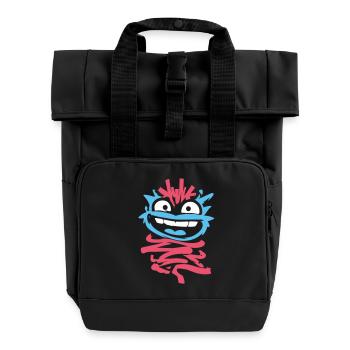 Kleine Monster: Punk-Affe mit Zwinkern - Rolltop Rucksack mit zwei Griffen - Schwarz - Vorne