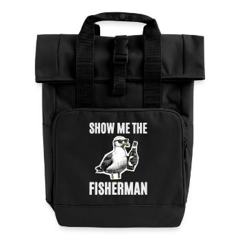 Lustiger Spruch Möwe Angler Kneipe Fischerei - Rolltop Rucksack mit zwei Griffen - Schwarz - Vorne