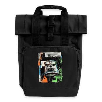 funny otter - Roll Top Backpack with Two Handles - black - Front