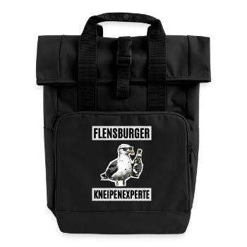 Flensburger Kneipen Experte - Rolltop Rucksack mit zwei Griffen - Schwarz - Vorne