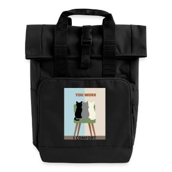 Cats in Chairs: Comfort over Work - Roll Top Backpack with Two Handles - black - Front