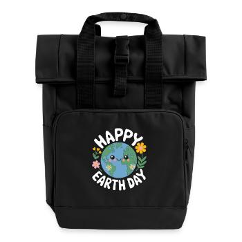Earth Day - Roll Top Backpack with Two Handles - black - Front