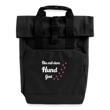 Die mit dem Hund geht Hunde Mama - Rolltop Rucksack mit zwei Griffen - Schwarz - Vorne