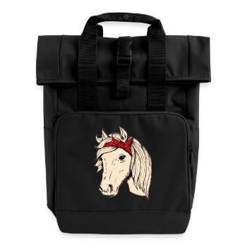 Tête de cheval avec chiffon cavalier cavalier cadeau cheval - Sac à dos Roll Top à deux anses - noir - Devant