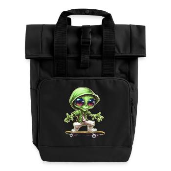 außerirdischer auf Skateboard - Grün mit Großen - Rolltop Rucksack mit zwei Griffen - Schwarz - Vorne