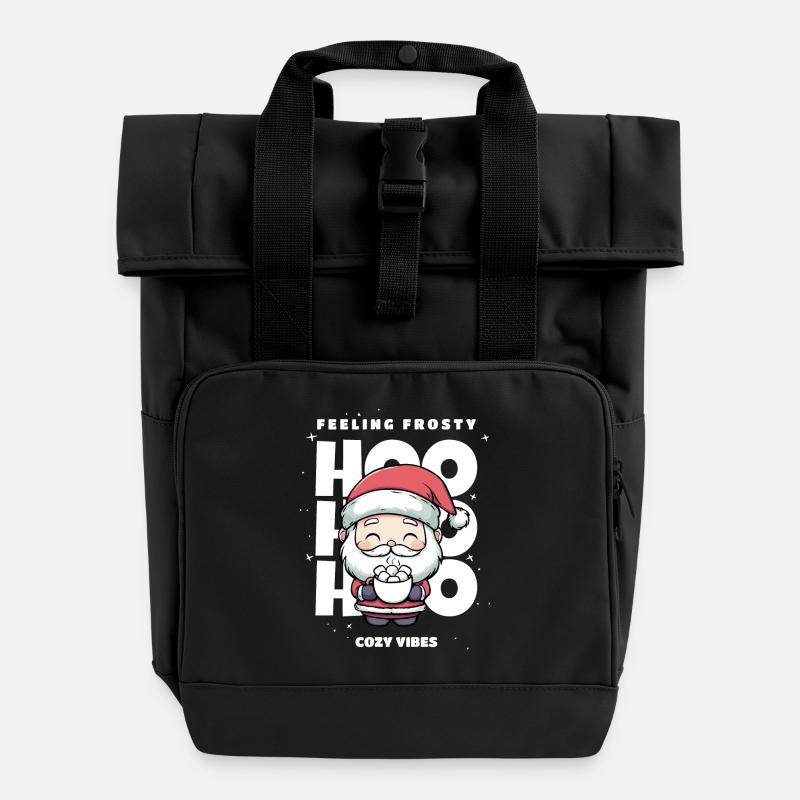 Christmas Sweater - Santa, Gift - Roll Top Backpack with Two Handles - black