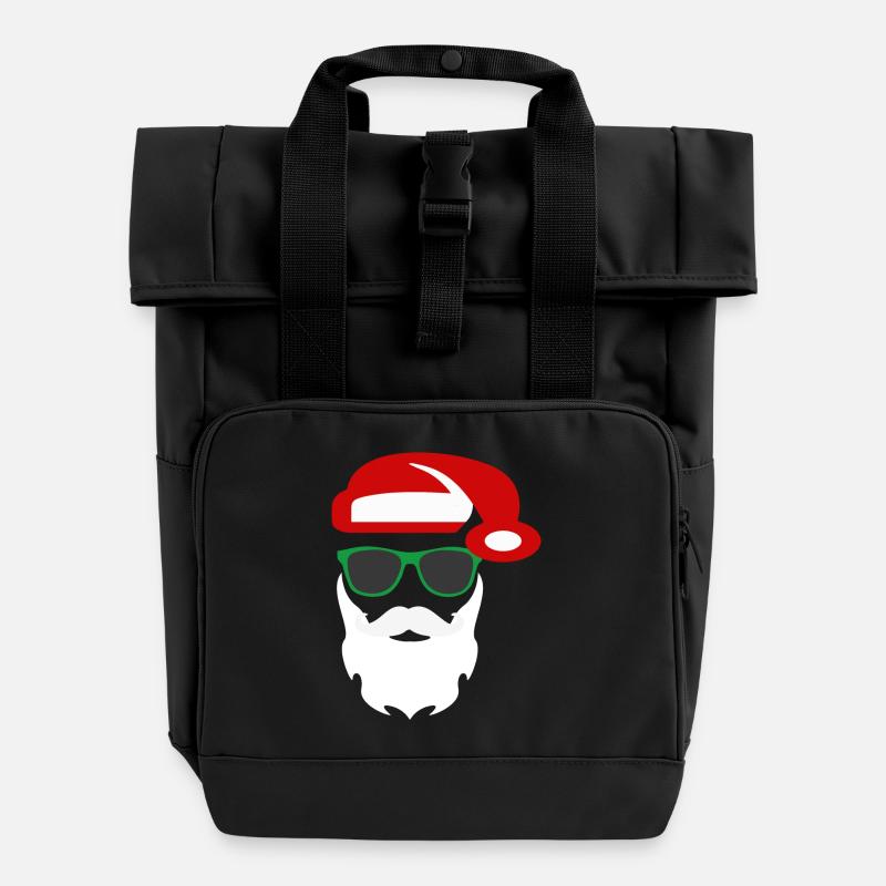 Hipster santa claus - Roll Top Backpack with Two Handles - black
