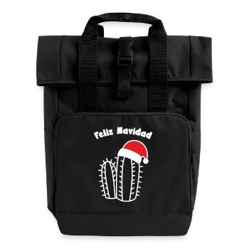 Feliz Navidad Merry Christmas Cactus Santa Hat - Roll Top Backpack with Two Handles - black - Front