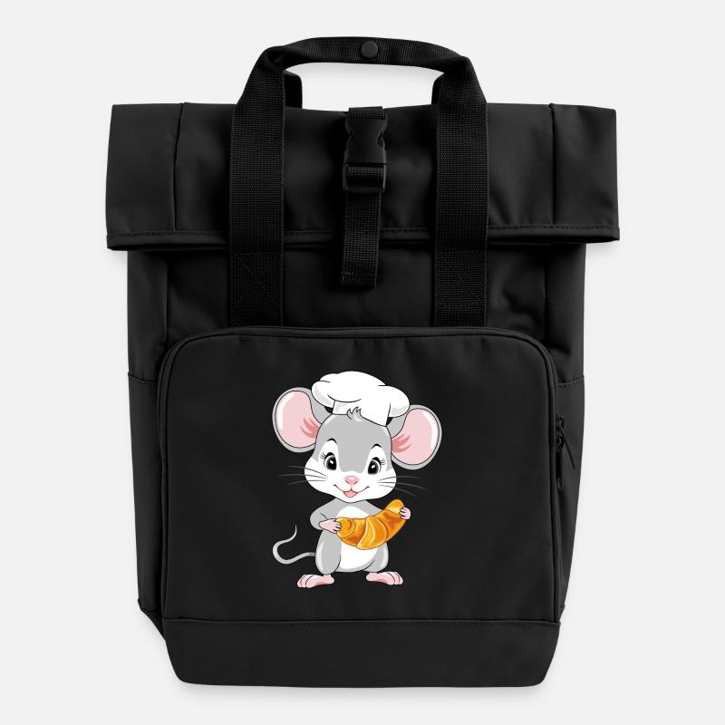 Souris de chef heureuse avec un croissant - Sac à dos Roll Top à deux anses - noir