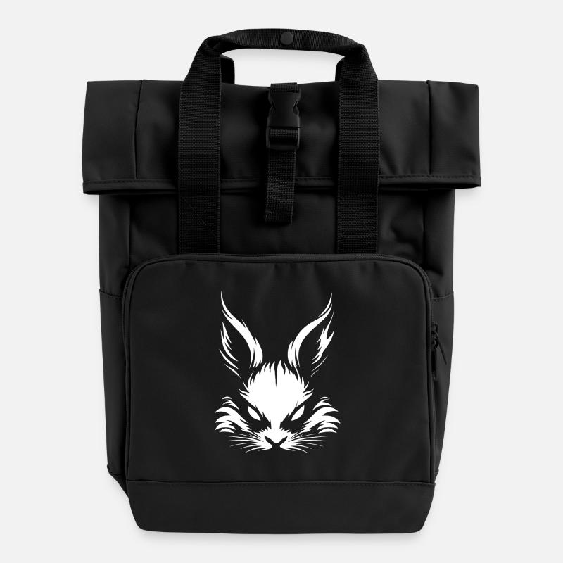 böser Hase weiß :) - Rolltop Rucksack mit zwei Griffen - Schwarz