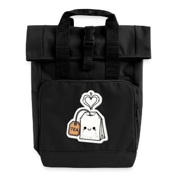 Sachets de thé kawaii avec vapeur de cœur - Sac à dos Roll Top à deux anses - noir - Devant