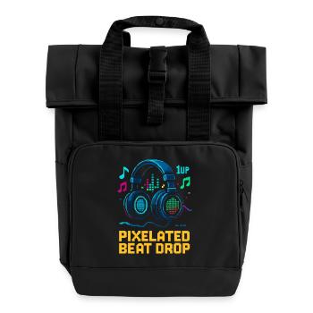 PIXELATED BEAT DROP Retro Pixel Headphones 1UP - Roll Top Backpack with Two Handles - black - Front