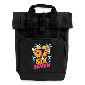 Six Seven Cartoon Character Design - Roll Top Backpack with Two Handles - black - Front