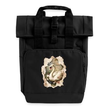 swan - Roll Top Backpack with Two Handles - black - Front