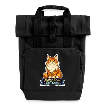 Maine Coon Fluff Queen Katze Design - Rolltop Rucksack mit zwei Griffen - Schwarz - Vorne