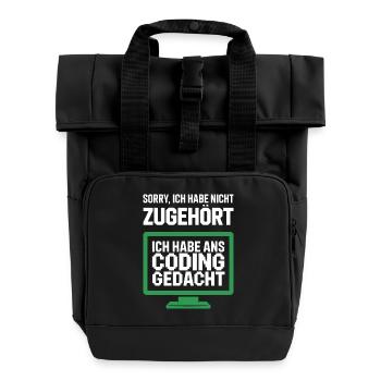 Coding Thought Screen Saying - Roll Top Backpack with Two Handles - black - Front