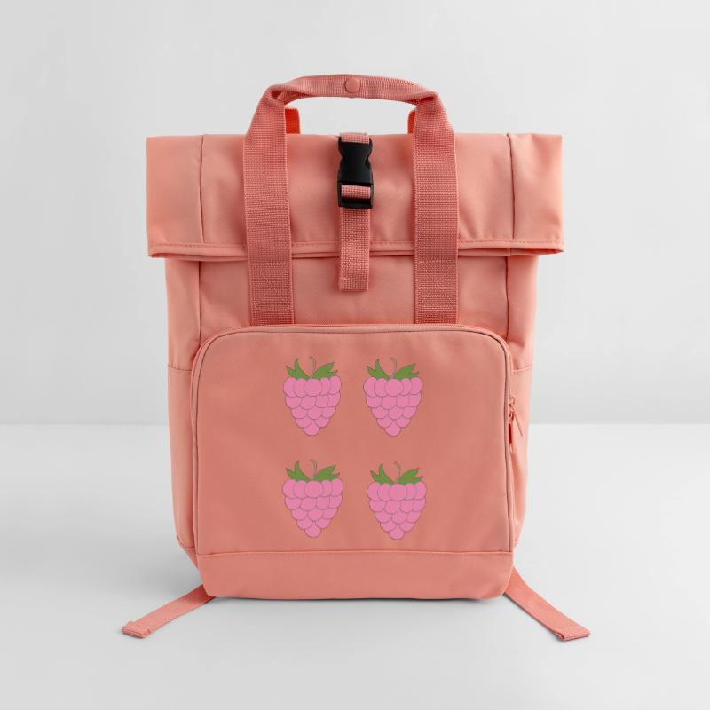 Raspberry Double Cluster Pattern Roll Top Backpack with Two Handles