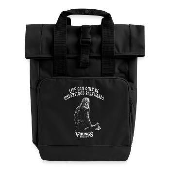 Life can only be understood backwards - Rolltop Rucksack mit zwei Griffen - Schwarz - Vorne