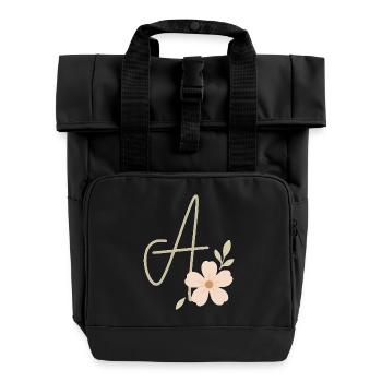Monogram A Floral - Roll Top Backpack with Two Handles - black - Front